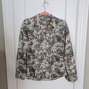 Chico’s Asian Inspired Pleated Button Up Shirt Sz S